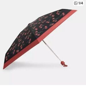 Coach UV Protection Mini Umbrella with
Black/Red Cherry Print NWT